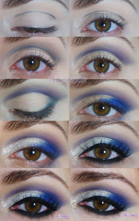 How-to for a really cool blue and white glitter eye makeup look Eye Make Up, Cheerleading, Make Up, Eyeliner, Beauty Make Up, Eyeshadows, Glitter Eye Makeup, Eye Makeup, Makeup Obsession