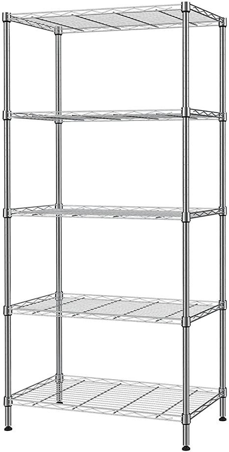 SINGAYE 5 Tier Storage Rack Wire Shelving Unit Storage Shelves Metal for Pantry Closet Kitchen Laundry 660Lbs Capacity 23.6" L x 14" W x 59.1" H Silver