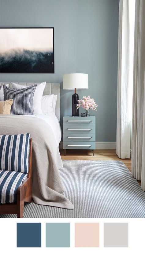 Killer Color Palettes to Try if You love Blue Bedroom, Interior, Design, Ideas, Kamar Tidur, Wallpaper, Blue Bedroom, Dekorasi Rumah, Loft