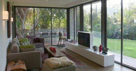 Design, Layout, Sunroom With Tv, Sunroom Ideas, Sunroom Designs, Modern Family Rooms, Screened In Porch, House With Porch, Living Room Furniture Layout