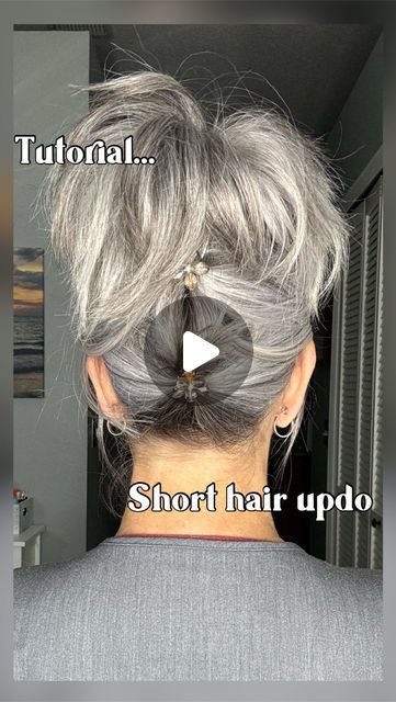 Erika Fenimore | Mature Beauty Bestie on Instagram: "First of many short hair updo styles. 
#tranformationtuesday 

What do you want next? Vote below ⬇️ 

#hairtutorial #hairtransformation #hairideas #shorthair #shorthairstyle #shorthairideas #grayhair #shortgrayhair #grayhairmovement #grayhairstyles" Updos For Thin Hair, Thin Hair Updo, Updos For Medium Length Hair, Up Dos For Medium Hair, Hair Updos For Medium Hair, Updos For Fine Hair, Hairdos For Short Hair, Medium Length Hair Up, Medium Length Hair Styles