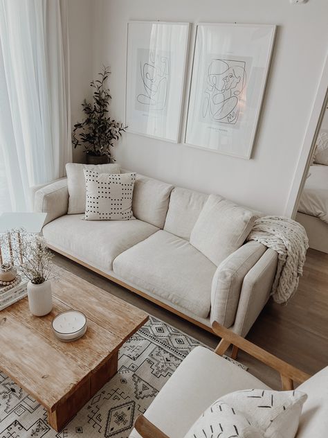 The Perfect Neutral Couch | Castlery | Mandy Shares Life Sofas, White Couch Living Room, Beige Sofa Living Room, Cream Couch, Living Room With Beige Couch, Neutral Couch, Couch With Ottoman, Beige Sofa Decor, Cream Sofa