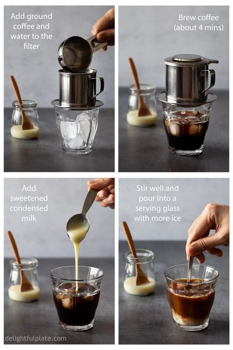 Step-by-step how to brew Vietnamese Iced Coffee (Cafe Sua Da) at home. Coffee Brewing Methods, Coffee Drink Recipes, Cold Brew Coffee, Coffee Brewing, Coffee Drinks, Cold Coffee Drinks, Vietnamese Iced Coffee, Coffee Latte, Coffee Ingredients