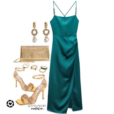 Polyvore, Dressy, Teal Dress Outfit, Dress Accessories, Trendy Dresses, Green Evening Dress, Holiday Party Outfit, Ootds, Date Night Fashion