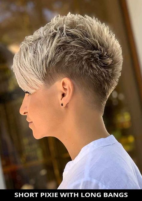 Don't miss this sexy short pixie with long bangs stylists can't create fast enough! See what stylists are saying about this style and the rest of these 26 most incredible very short pixie haircuts. Photo Credit: @georgiykot_salon on Instagram Haar, Haircut For Thick Hair, Short Hair Older Women, Very Short Haircuts, Short Hair Cuts, Short Hair Long Bangs, Short Thin Hair, Cortes De Cabello Corto, Short Hair Pixie Cuts