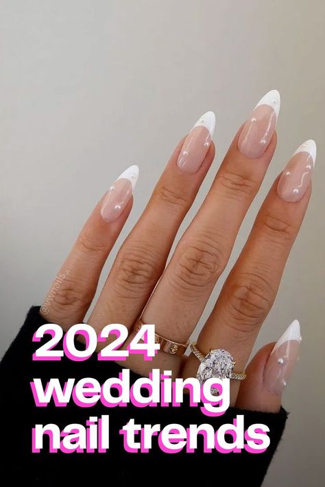 Wedding Nails French, Wedding Nails Design, Engagement Nails Designs, Engagement Nails, Wedding Manicure, Gold Nails Wedding, Bride Nails, Elegant Nail Designs, Bridal Nails Designs