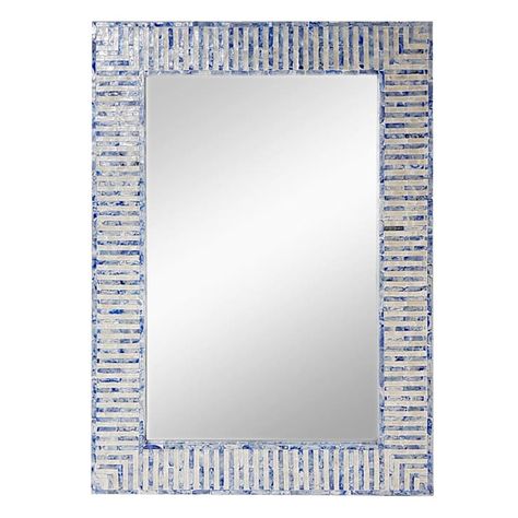 Tracey Boyd Blue & Mother-of-Pearl White Wall Mirror, 28x39 Decoration, Art, White Vanity Mirror, Window Mirror, Mother Of Pearl Mirror, White Wall Mirrors, Blue Mirrors, Mirror Decor, Mirror Wall Decor