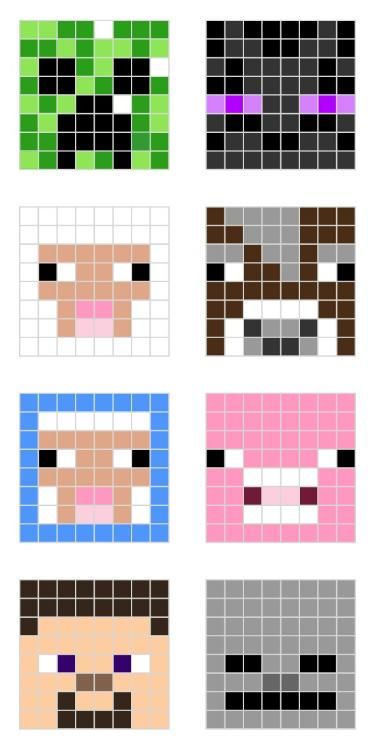 You can use this to make a pony bead and/or perler bead pattern. Perler Beads, Minecraft Crafts, Pixel Art, Origami, Minecraft Party, Minecraft Pixel Art, Minecraft Designs, Pixel Art Templates, Mine Craft Party
