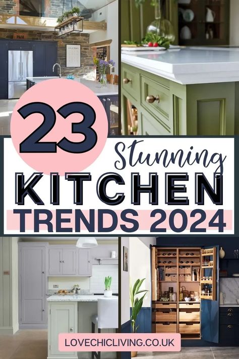 Check out the latest top kitchen trends 2024. Predicted by interior designers we've curated the most popular cabinet designs, kitchen colors, small kitchen trends, trends for kitchen floors and kitchen appliances. If you're planning a kitchen remodel in 2024 you'll want to take note of all the new ideas in kitchen design for the coming year. Click to read the full article. Home Décor, Design, Decoration, Layout, Kitchen Trends To Avoid, Top Kitchen Trends, New Kitchen Trends For 2020, Open Bottom Kitchen Cabinets, Best Kitchen Cabinets