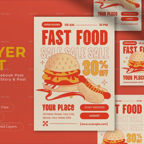 Cream Retro Fast Food Sale Flyer Set Editorial, Ramadan, Art, Food Graphic Design, Food Advertising, Sale Flyer, Food Poster Design, Food Promotion, Food Ads