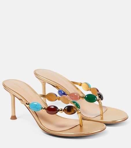 Shanti embellished leather thong sandals in multicoloured - Gianvito Rossi | Mytheresa Flats, Wedges, Converse, Trainers, Pumps, Thong Sandals, Sandals Heels, Leather Thong Sandals, Shoes Heels