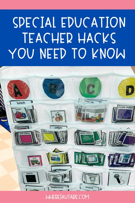 Special education teachers, these hacks will be a game changer in your classroom! If you are struggling with classroom organization, data collection, or prepping your classroom materials, these tips and trick are for you. They are by far my favorite special education teacher tricks to not only help you stay organized by all keep up with all the day to day aspects of being a special education teacher. Don’t sleep on these special education teacher hacks. Art, Special Education Classroom Setup, Special Education Classroom, Elementary Special Education, Teacher Hacks, Classroom Activities, Self Contained Classroom, Special Education Elementary, Teacher Tools