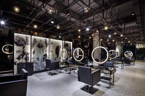 the interior creates an overwhelming visual experience through a decadent display of grunge inspired glamour. Wuxi, Design, Hair Salon Design, Hair Salon Interior, Dekorasyon, Modern, Hair Salon Interior Design, Design Inspiration, Barber