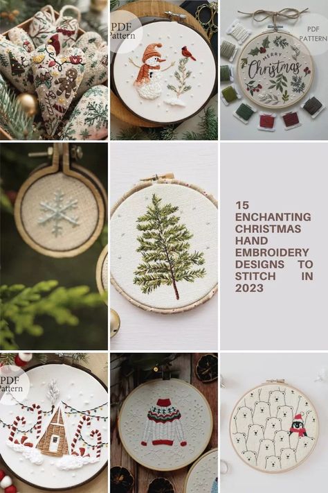 Discover a world of Christmas hand embroidery with 15 unique designs. From vintage motifs to contemporary patterns, this collection caters to all skill levels. Dive into festive themes like snowmen, Christmas trees, and cozy cabins. Perfect for gifting or home decor. Visit now to start your holiday stitching journey! Winter, Ideas, Vintage, Embroidery Designs, Free Christmas Embroidery Patterns, Christmas Embroidery Patterns Free, Christmas Embroidery Patterns, Embroidery Christmas Ornaments, Christmas Embroidery Designs