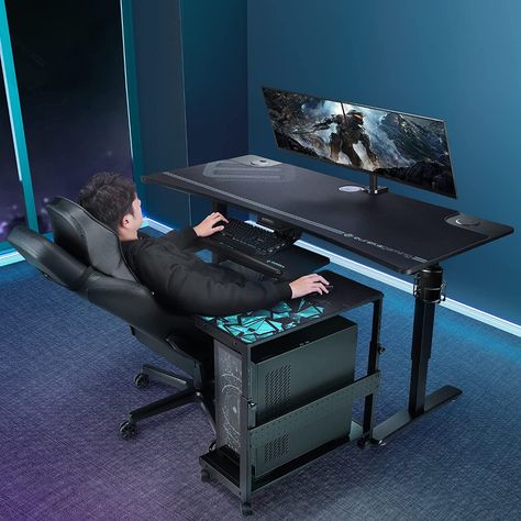 AmazonSmile : EUREKA ERGONOMIC Height Adjustable Computer Tower Stand, ATX-Case CPU Holder Under Desk Printer Cart Mobile PC Laptop Standing Table Home Office Gaming Accessories W Rolling Wheels & Mouse Pad, Black : Office Products Design, Decoration, Home Office, Gaming Computer Table, Gaming Desk, Adjustable Computer Desk, Custom Gaming Desk, Gaming Room Setup, Pc Gaming Table