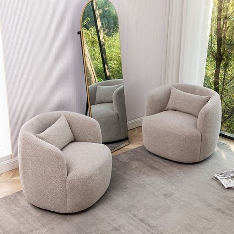 34" Wide Poly Blend Boucle Fabric Upholstered Swivel Armchair (Set of 2) - On Sale - Bed Bath & Beyond - 37475962 Compact, Home, Swivel Barrel Chair, Swivel Armchair, Barrel Chair, Living Room Chairs, Accent Chairs, Chair, Armchair