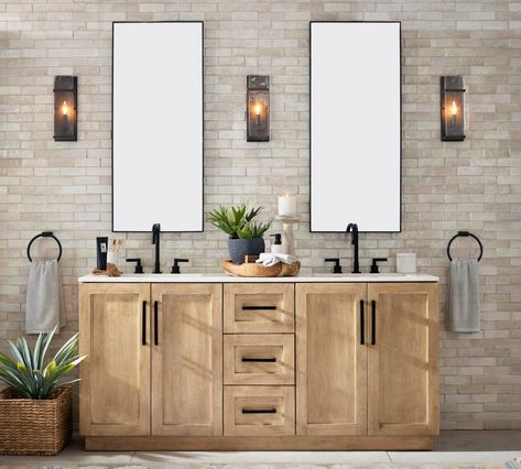 Bathroom Home Décor, Home, Interior, Pottery Barn, Dressing Table, Restoration Hardware Bathroom Vanity, Double Sink With Vanity In Middle, Double Sink Bathroom Vanity, Double Sink Vanity