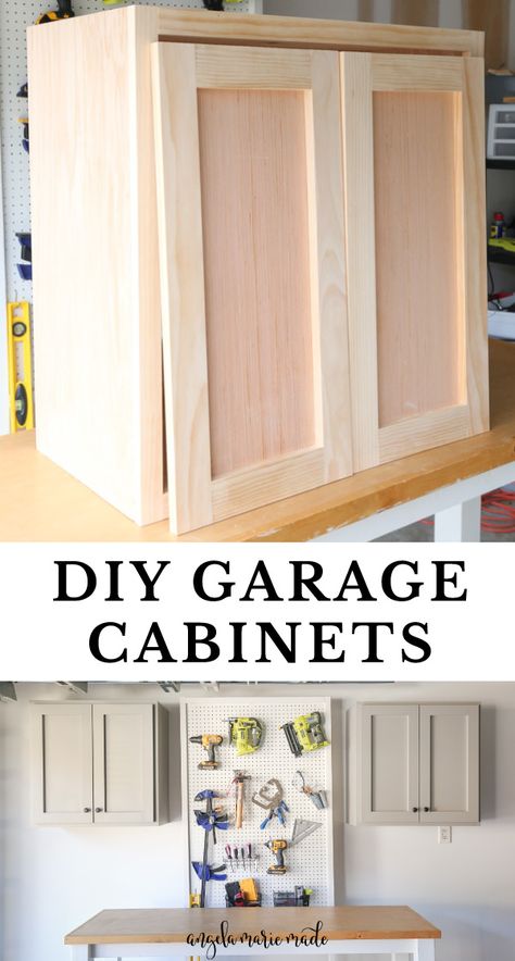 Learn how to easily build DIY garage cabinets for a garage wall that provide extra storage space! These DIY garage wall cabinets are perfect for garage organization. Get the step by step tutorial, plans, and how to video! Garages, Diy Garage Storage Cabinets, Garage Cabinets Diy, Diy Garage Shelves, Garage Storage Cabinets, Cheap Garage Cabinets, Diy Garage Door, Diy Garage Storage, Garage Cupboards