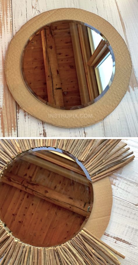 Easy Rustic DIY Home Decor Idea: Stick Framed Round Mirror Tutorial Diy Wall Décor, Diy Home Décor, Diy, Home Décor, Homemade Home Décor, Diy Home Decor Easy, Wood Diy, Diy Crafts For Home Decor, Diy Home Crafts