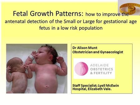 Fetal Growth Patterns: how to improve the antenatal detection of the Small or Large for gestational age fetus in a low risk population Dr Alison Munt Obstetrician.> Fertility, Gestational Age, Video Online, Pattern, Quick Saves