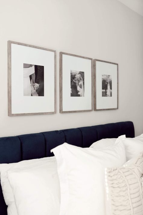 Bedroom Pictures Above Bed, Pictures Over Bed, Photos Above Bed, Frames Above Bed, Bedroom Picture Frames, Above Bed Ideas, Wall Decor Above Bed, Photo Walls Bedroom, Bedroom Wall Decor Above Bed