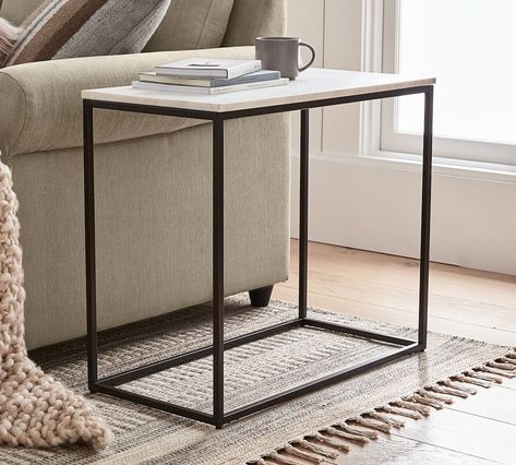 Delaney 28'' Rectangular Marble End Table | Pottery Barn Canada Pottery Barn, Coffee Tables, Home Décor, Home, End Tables, Marble End Tables, Metal End Tables, Side Table, Nesting End Tables