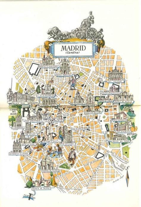 Cosas que hacer en Madrid al menos una vez en la vida. Madrid, Wanderlust, Vintage Travel, Retro Map, Vintage Map, City Map Art, City Map, City Maps, Madrid Spain Map