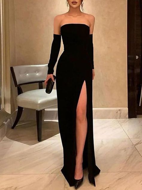 Evening Gowns, Haute Couture, Floor Length Prom Dresses, High Slit Dresses Prom, Strapless Dress Formal, Prom Dresses Long, Evening Dresses Prom, Plus Size Evening Gown, Black Evening Dresses
