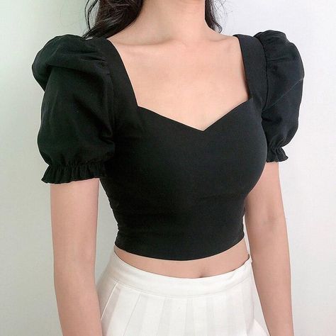 TRENDY ALTERNATIVE PUFF SLEEVE CROP BLOUSE - Maverick Feather Outfits, Casual, Crop Tops, Tops, Mode Wanita, Style, Pretty Outfits, Cute Outfits, Giyim