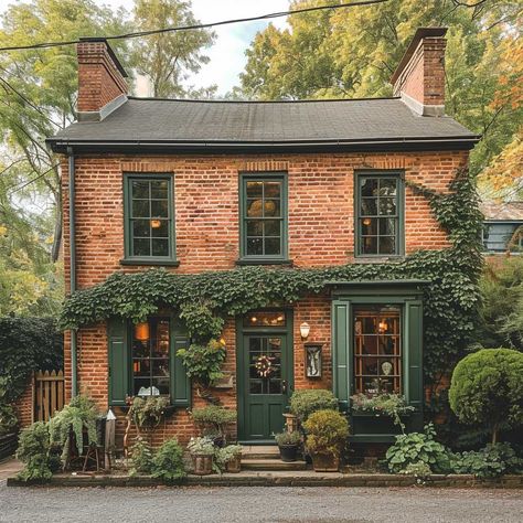 Rustic Red Brick Harmonized with Sage Green for Traditional Home Appeal • 333+ Images • [ArtFacade] Outdoor, Architecture, Interior, Red Brick Colonial, Red Brick Houses, Red Brick Homes, Red Brick House, Green Door Brick House, Dark Brick House Exterior