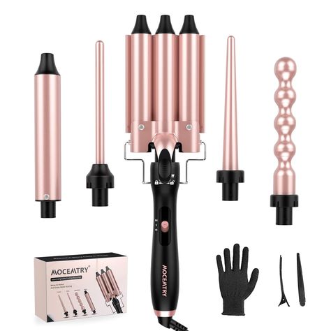 PRICES MAY VARY. Interchangeable Curling Wand ：Come with new 5 in 1 curling wands set , 0.35-0.75 inch；0.5-1 inch；1 inch 3 barrel hair waver；Bead 1 inch；1.25 inch. You can choose the size of the clamp you need according to different occasions and the length of your hair. Create charming hairstyles like the stylist. BTY, only the 3 barrel hair crimper have clamp to hold your hair, others don't. Smart Adjustable Temperature: our smart temperature settings fits all kind of hair. Pressing "I", the t Hair Irons, Hair Waver, Wand Hairstyles, Curled Hairstyles, Hair Iron, Waves Curls, Clip, Wand Curls, Curlers