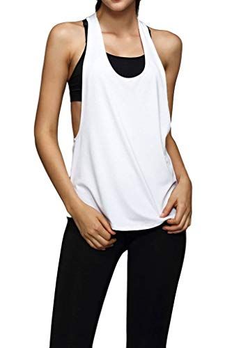 Lasher Women's Sexy Low V Neck Open Side Sleeveless Loose Sport Tank Top White M