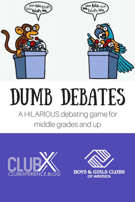 Dumb Debates- a hilarious debating game for middle grades and up! #languagearts #middleschoolenglish #highschoolenglish #education ~ Club Experience Blog by Boys & Girls Clubs of America Middle School Ela, Debate Topics For Kids, Debate Topics, Debate Club, Debate Class, Speech And Debate, Debate, Teaching Debate, Middle School Language Arts