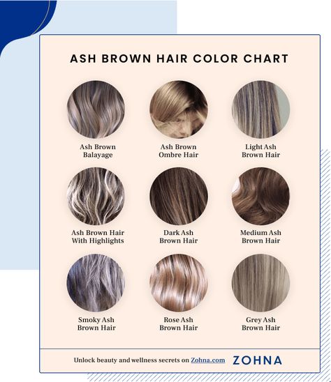 Ash Brown Hair, Light Ash Brown, Light Ash Brown Hair, Lighter Brown Hair, Medium Ash Brown, Ash Brown Highlights, Ash Tone Hair, Grey Hair Colour Chart, Brown Hair For Cool Skin Tones