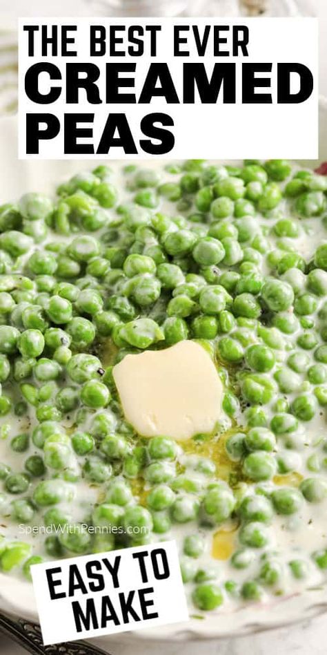 Sweet creamed peas are a delicious side dish that goes with any entree! And leftover creamed peas on toast is a breakfast worth waiting for! #spendwithpennies #creamedpeas #sidedish #recipe #homemade #best #peas #easy #sweet #creamy Pasta, Healthy Recipes, Toast, Vegetable Recipes, Creamed Peas And Potatoes, Creamed Peas, Creamy Peas, Cream Peas, Peas And Pearl Onions Recipe