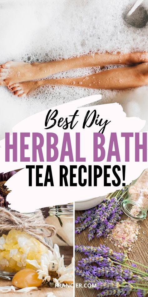 a woman taking a herbal bath tea Ideas, Scrubs, Bath Salts Homemade, Diy Bath Tea Recipes, Bath Salts Recipe, Bath Soak Recipe, Bath Salts, Bath Salts Diy, Diy Herbal Bath Salts