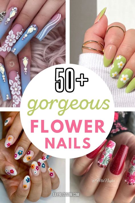 50+ Gorgeous Flower Nail Designs to Try - ♡ July Blossom ♡ Flower Nails, Nail Art Designs, Art, Accent Nails, Spring Nail Art, Floral Nail Designs, Nail Designs Spring, Flower Nail Designs, Floral Nail Art