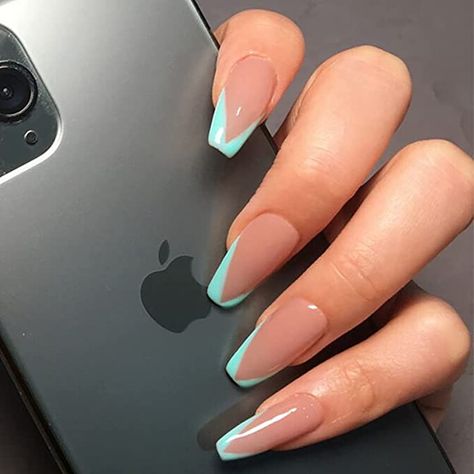 French Tip Acrylic Nails, Acrylic Nails Coffin Short, Coffin Nails Designs, Long Acrylic Nails, Nail Tips, Acrylic Tips, Nail Inspo, Blue Acrylic Nails, Nail French