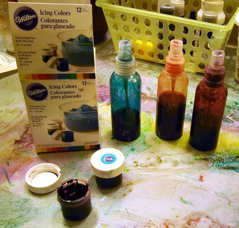 Tutorial: DIY “dylusions” spray ink made from gel based food coloring! Diy Artwork, Diy, Alcohol, Ink, Paint Techniques, Homemade Paint, Dylusions, Liquid Food Coloring, Homemade Art