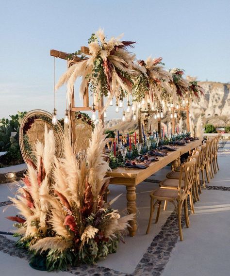 Cliffside Winery Wedding in Santorini with Romantic Pampas Grass Decor - Green Wedding Shoes #bohemianwedding Boho, Wedding, Boho Wedding, Hochzeit, Bodas, Boda, Mariage, Boho Hochzeit, Casamento