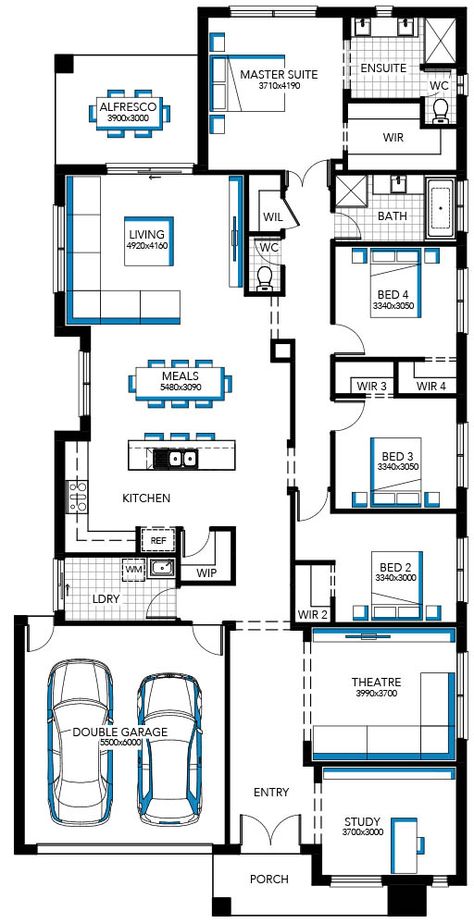 Family House Plans, House Plans One Story, One Floor House Plans, 6 Bedroom House Plans, Single Storey House Plans, Narrow Lot House Plans, 4 Bedroom House Plans, House Layout Plans, Modern House Plans
