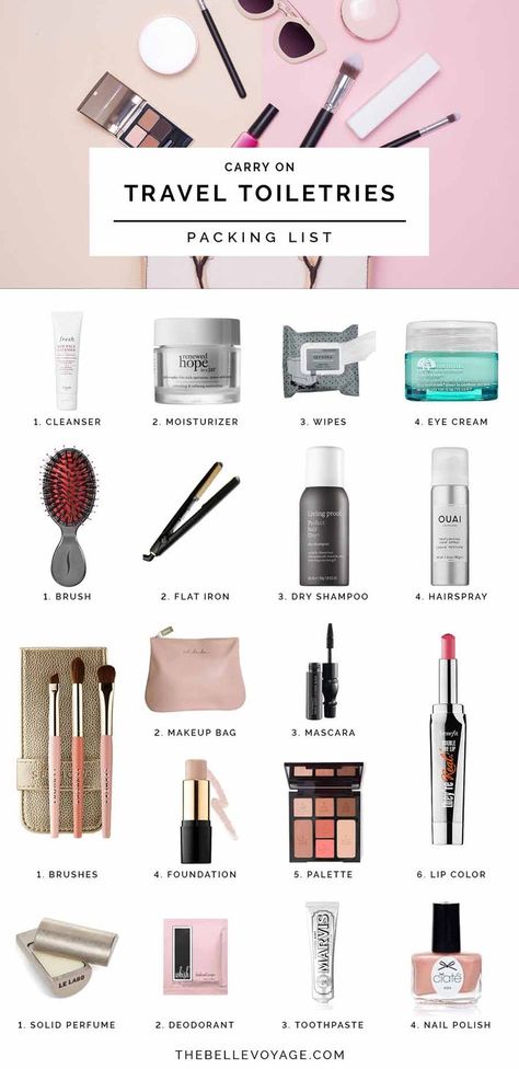 Travel Toiletries Packing List | Travel Toiletries Checklist | What to Pack Toiletries | Travel Beauty Products | Carry On Packing List | Travel Makeup Bag | Travel Toiletry Makeup Essentials | Travel Toiletry #beauty #packing Travel Packing, Trips, Packing Tips, Packing Toiletries, Carry On Packing, Travel Toiletries, Travel Bag Essentials, Packing Tips For Travel, Carry On