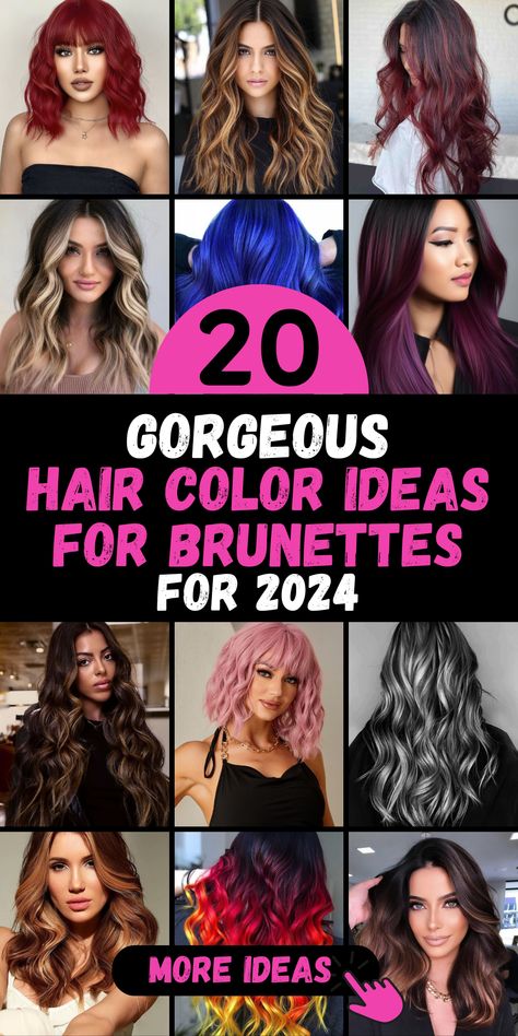 Unlock the potential of your brunette hair with "20 Hair Color Ideas for Brunettes in 2024." Our guide includes a variety of options, from highlights that brighten your look to balayage that adds depth and character. Whether you're seeking a short and chic style or a long and bold transformation, these hair color ideas allow you to express your unique beauty in 2024. Explore the collection and find the perfect shade to match your individuality. Diy, Highlights, Balayage, Hair Color For Spring, Darker Hair Color Ideas, Hair Color Ideas For Brunettes For Summer, Brunette Color, Hair Colour Ideas For Brunettes, New Hair Color Trends