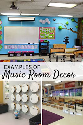 10 great examples of music classroom decor: Includes ideas for organization, instrument storage, and more! Montessori, Organisation, Elementary Music Room Decor, Elementary Music Room, Elementary Music Classroom Decor, Music Classroom Decor, Music Room Bulletin Boards, Choir Classroom Decor, Music Classroom Bulletin Boards