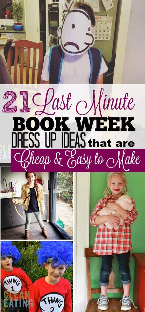 Super Easy Last Minute DIY Book Week Costume Ideas (that you can pull together in a couple of Minutes). Diy, Costume Ideas, Easy Book Week Costumes, Book Week Costume, Book Day Costumes, Book Costumes, Dress Up, Easy Movie Character Costumes, Book Characters Dress Up