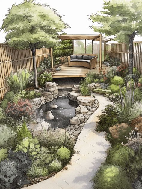 Outdoor, Japanese Garden Design Layout, Japanese Zen Garden Landscaping, Japanese Garden Backyard, Zen Garden Backyard, Zen Garden Design, Chinese Garden Design, Japanese Courtyard Garden, Pond Design