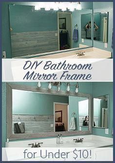 Bathroom Mirror Makeover, Bathroom Mirrors Diy, Bathroom Mirror Frame, Mirror Makeover, Cheap Frames, Glass Walls, Small Remodel, Up House, Diy Makeover