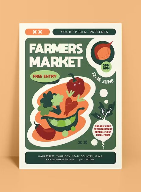 Farmer Market Flyer Template AI, EPS, PSD Layout Design, Design, Layout, Food Illustration Design, Creative Ads, Flyer Design Layout, Flyer Layout, Flyer Design, Flyer Design Inspiration
