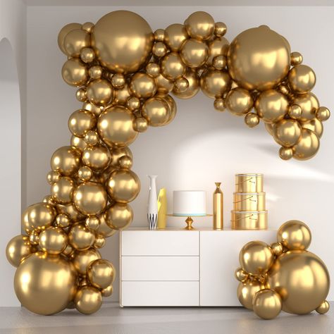 PRICES MAY VARY. ✨Metallic Gold Balloons: Gold balloons are made of latex material, durable, elastic, not easy to break when inflated, not easy to fade, thickness can normal use.Latex gold balloons are an indispensable decoration for festivals and parties. ✨4 Different Sizes Purple Balloons: Chrome gold balloons size respectively is 5 inches,10 inches,12 inches and 18 inches for diy. Durable gold balloons in a variety of different sizes to meet your party decoration needs and are suitable for di Decoration, Gold Balloons Decorations, Gold Balloons, Balloons, Latex Balloons, Balloon Garland, Gold Birthday Party, Golden Birthday Parties, Gold Party