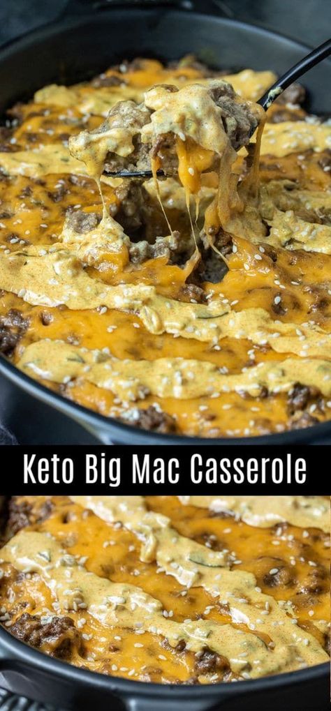 This keto Big Mac casserole from Home. Made. Interest. is an easy low carb dinner recipe made with ground beef, cheese, and delicious big mac sauce! It's similar to a cheeseburger casserole or hamburger casserole with the addition of a creamy special sauce that takes this low carb dinner to the next level! Mac, Low Carb Recipes, Paleo, Low Carb Cheeseburger Casserole, Low Carb Casseroles, Cheeseburger Casserole, Low Carb Hamburger Recipes, Ground Beef Keto Recipes, Keto Recipes Dinner